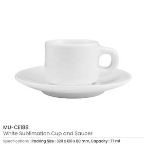 Tasse et soucoupe en céramique blanche avec conteneur à bijoux par sublimation de 77 ml - Product Image 3