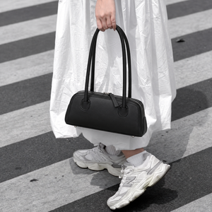 Vintage Black Bowler Shoulder Bag Two-<b>Handle</b> Waterproof Pebbled PU Leather <b>Handbag</b> Ruched Zipper Purse for Outdoor Travel Daily - Product Image 3
