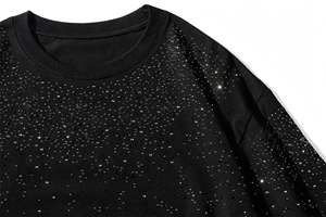 T-shirt personnalisé pour homme en noir avec strass, coupe ample, manches courtes, col rond, tricoté, motif étoile, streetwear, fabricant OEM ODM - Product Image 5