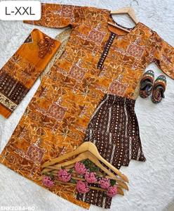 Fournisseur indien de collections de Kurti-Pant à manches 3/4 droites en pur coton de qualité supérieure avec imprimés et dupatta imprimée. - Product Image 6