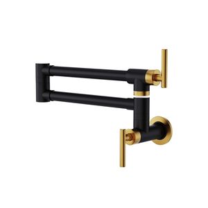 Rubinetto da cucina a parete pieghevole in ottone nero e oro, miscelatore singolo retrattile per lavello - Product Image 4
