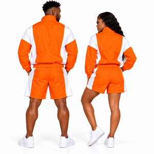 Unisex Tracksuit Set Sporty <b>Jacket</b> Shorts Color Blocking Breathable Polyester <b>Summer</b> Wear Athletic Matching Set Lightweight - Product Image 3