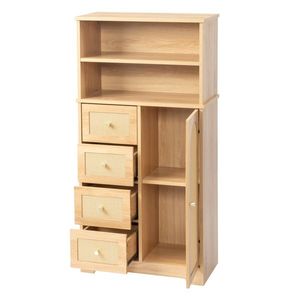 Mueble de Baño de Madera Natural con 4 Cajones, 1 Puerta y 4 Estantes, 60*30*120cm, con Acabado de Melamina y Ratán - Product Image 3