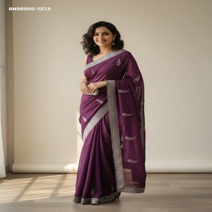 Dernière collection de saris indiens traditionnels en soie georgette avec broderies - Collection de saris Jarkan Work pour femmes, fabricant de mode - Product Image 1