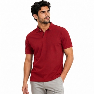 Polo de Manga Corta Rojo para Hombre, Algodón Piqué, Corte Regular, Color Sólido Informal, Diseño Transpirable de Punto - Product Image 4