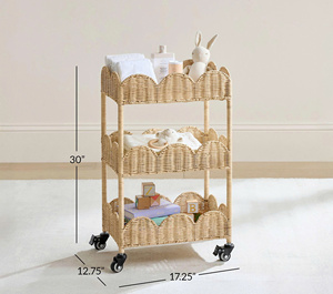 Carrito de Almacenamiento de Mimbre de 3 Niveles con Ruedas, Organizador de Mimbre Tejido a Mano, Mueble de Almacenamiento para Habitación Infantil, Estilo Boho - Product Image 6