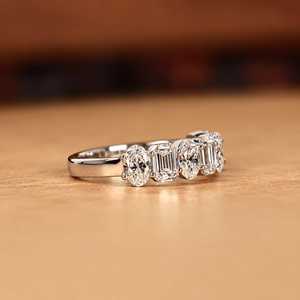 Oval <b>Emerald</b> Cut Lab Grown Diamond Wedding Band 10k 14k 18k Solid Gold Rose Gold <b>Silver</b> Eternity Stacking <b>Ring</b> - Product Image 5