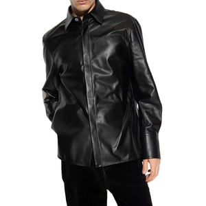 Camisas de Cuero para Hombre, Ropa Casual de Invierno, Logotipo Bordado Personalizado, Cuero Vacuno Genuino, Ropa de Calle para Clubes y Fiestas, Camisa Resistente al Viento - Product Image 2