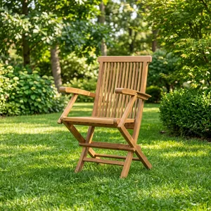 Outdoor <b>Folding</b> Solid Wood Arm <b>Chair</b> with Minimalist Design Teak Wood Foldable Not Water Resistant Outdoor Furniture - Product Image 1