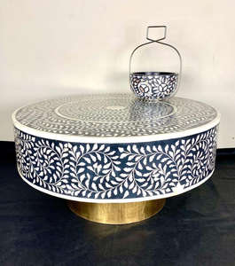 Mesa de Centro Redonda de Lujo con Incrustaciones de Concha, Hecha a Mano, Color y Tamaño Personalizables - Product Image 1