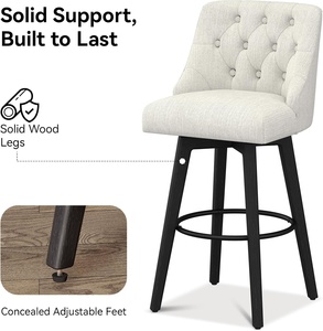 Taburetes de Bar Giratorios de 30 Pulgadas de Altura, Patas de <span class=keywords><strong>Madera</strong></span> Maciza, Respaldo Tapizado en Tela de Lino, Reposapiés <span class=keywords><strong>Blanco</strong></span> - Product Image 6