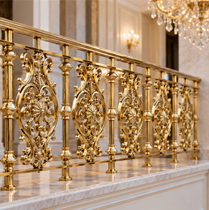 Balustrade florale dorée avec panneaux médaillons ornés et main courante décorative pour grandes escalinades - Product Image 4