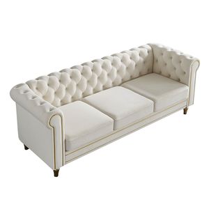 Divano Chesterfield in Velluto Beige da 84,65 Pollici per Soggiorno - Product Image 3
