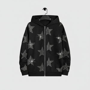 Custom crystal rhinestone hoodie unisex <b>thick</b> <b>fleece</b> pullover stylish winter design perfect for wholesale business - Product Image 1