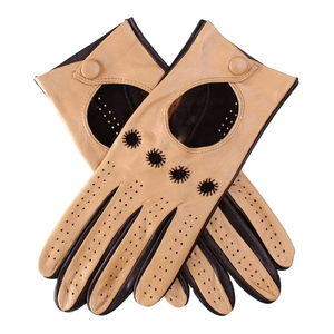 Gants de conduite en cuir beige, à doigts complets, respirants, perforés, avec sangle de poignet réglable, unisexe, adaptés à toutes les saisons et au cyclisme - Product Image 5
