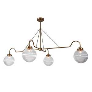 Brass Chandelier With Ribbed Glass <b>Globes</b> Ceiling <b>Light</b> Fixture Traditional Style Indoor Study Room Decor - Product Image 3