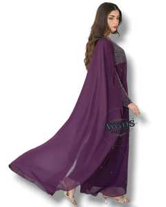Awais House Purple Abaya Long Sleeve Floor Length Lightweight Modest Women's Solid Polyester <b>Kaftan</b> Daily Wear - Product Image 1