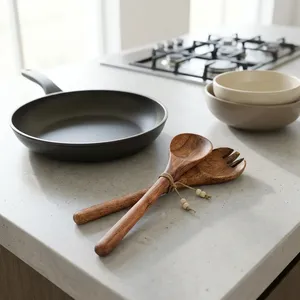 Cuillère en bois pour servir, cuillère pour spatules de cuisine, cuillère pour table à manger, cuillère à soupe, ensemble de cuillères artisanales pour la cuisine - Product Image 2