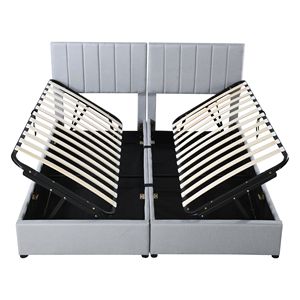 Letto matrimoniale imbottito grigio con sistema di stoccaggio idraulico - Product Image 4