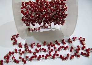 Chaîne de perles pendantes en quartz hydrofuge facetté, perles rondelles de corail rouge 3 mm, vendues au mètre - Product Image 2