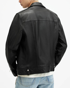 Blouson moto en cuir PU noir pour homme, coupe classique, col rabattable, fermeture éclair, couleur unie, style motard, vêtement d'automne - Product Image 3