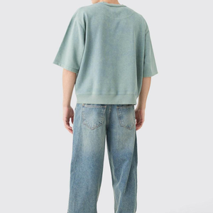 T-shirt long surdimensionné pour homme 100% coton, jersey brodé numérique, écologique, respirant, haute qualité, style urbain, design uni - Product Image 3