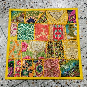 Handcrafted Khambadia Cushion Cover Cotton Patchwork <b>Decorative</b> <b>Pillow</b> Cover Indian Artisan Textile Bohemian Home Styling Decor - Product Image 1