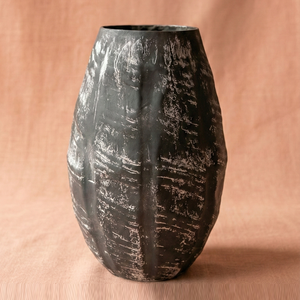 Dark Distressed Metal Flower <b>Vase</b> Modern Textured Handcrafted Tabletop Decorative <b>Unique</b> Artistic Home Display Accent Piece - Product Image 1