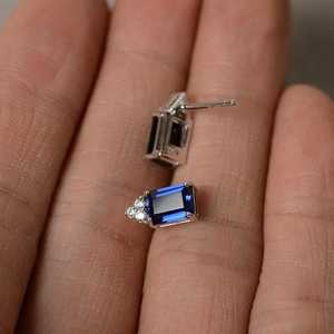Sapphire <b>Stud</b> <b>Earrings</b> Sterling Silver September Birthstone Gemstone Jewelry Gift For Women Elegant - Product Image 2