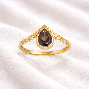 Bague en laiton Moku Jewellery avec quartz fumé taille poire, sertie clos, taille fixe, pierre précieuse naturelle, faite à la main, bijoux pour femme - Product Image 6