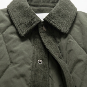 <b>Men's</b> <b>Corduroy</b> Collar Quilted <b>Jacket</b> Turn-down Collar Button Closure Solid Olive Green Autumn Casual - Product Image 6