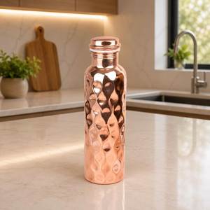 Copper Water <b>Bottle</b> with Hammered Finish and Lid Large Capacity Eco-Friendly Portable Drinkware Classic Design Home Use - Product Image 4
