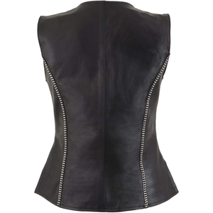 Chaleco de Motociclista Clásico de Cuero Negro para Mujer Samroz Sports con Cuello en V y Detalles de Pedrería - Product Image 2