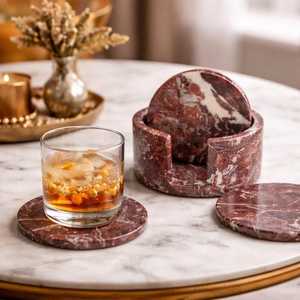 Six-Piece <b>Marble</b> <b>Coasters</b> Carved Stone Drink Set Waterproof Elegant Home & Coffee Table Accessories for Villa Indoor Use - Product Image 1