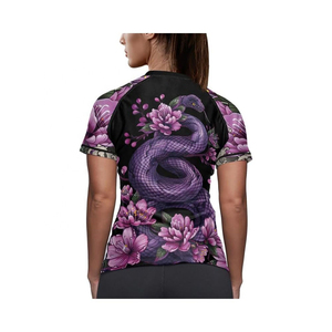 Camiseta Deportiva de Compresión para Mujer, Manga Larga, con Estampado Floral de Serpiente Morada, Sublimada, Personalizada, Transpirable - Product Image 4
