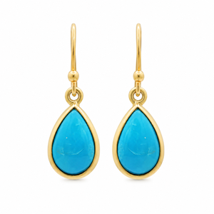 Boucles d'oreilles pendantes unisexes tendance en argent sterling 925, plaquées or, avec pierre précieuse turquoise taille poire, certifiées, cadeau idéal - Product Image 1