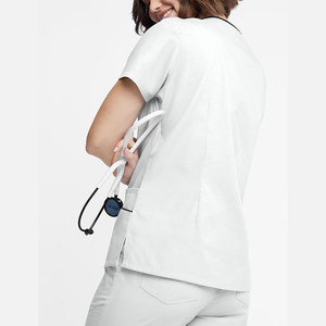 Unisex Scrub Tops Short Sleeve V Neck Top with Pockets Hospital Uniforms Knitted 100% Cotton Breathable Comfortable - Product Image 3