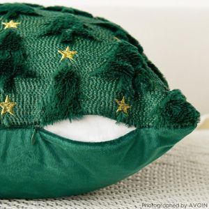 ColorLife Set di 2 Copricuscini Morbidi in Finta Pelliccia Jacquard 18 X 18 Pollici, Motivo Albero di Natale e Stella Verde, per Festività - Product Image 2