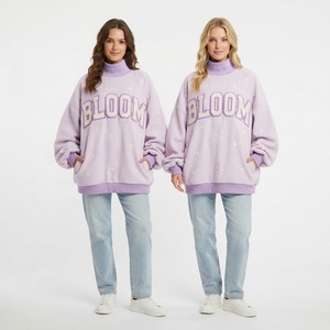 Soft 100% Cotton Blend Women Reversible <b>Mock</b> Neck Winter With Front Pocket Long Sleeve Sweatshirt <b>Mock</b> Neck - Product Image 3