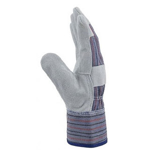 Gants de travail robustes en cuir de vachette fendu, dos en coton rayé, manchette de sécurité caoutchoutée, pour la construction industrielle, certifiés CE 11 - Product Image 3