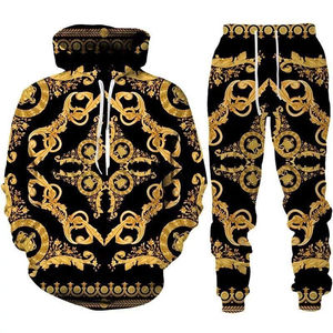 Mens Winter Plus Size Black Gold Solid Lightweight Hoodie Tracksuit Set Casual Hooded Sweatshirt and <b>Jogger</b> Pants - Product Image 6
