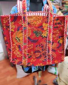 Sacs fourre-tout en velours indien à imprimé floral, sacs de shopping faits à la main pour femmes, sacs de voyage matelassés - Product Image 4