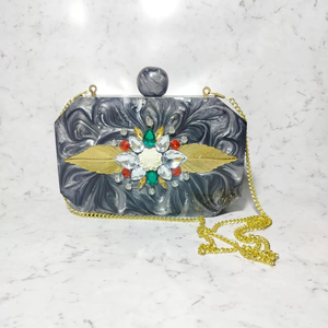 Bolso de Mano Tipo Clutch de Resina Epoxi Impermeable Ocean Mist Fashion, con Diamantes y Flores, Cierre Magnético, 7 Pulgadas, Capacidad de 500 ml - Product Image 4