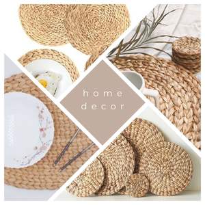 Modern <b>Round</b> Woven Seagrass <b>Placemat</b> with Insulation Pads Rattan Mat Coaster for Dining Table Wedding & Party Decoration - Product Image 4
