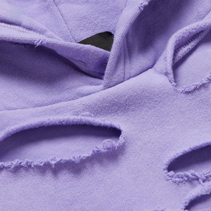 Sudadera con Capucha Morada Desgastada para Hombre, Estilo Oversize, Streetwear Vintage, Sudadera con Capucha de Forro Polar Desgarrada, Top Moderno y Casual - Product Image 6
