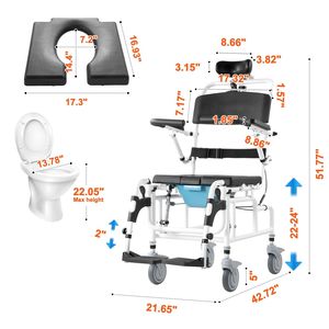 Sedia a rotelle per bagno in lega di alluminio da 17,5 pollici per adulti disabili - Product Image 2