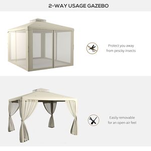 Gazebo Moderno Bianco Crema 9.6x11.6 con Tetto Ventilato e Zanzariera per Feste all'Aperto, Ville, Cortili, Parchi, con Palo in Alluminio - Product Image 4