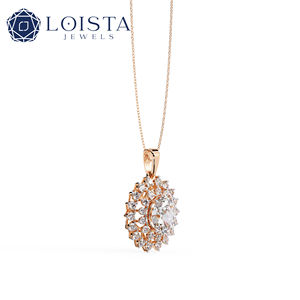 Collier pour femme en or 18 carats avec diamant de laboratoire, design simple à double pampille de diamants, style romantique, diamant certifié par une tierce partie - Product Image 1