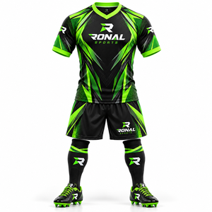 Tenue de football, vêtements de sport, 100% polyester, meilleure qualité, manches courtes pour hommes, tissu en maille respirant, couleurs tendance, logo du fournisseur - Product Image 1