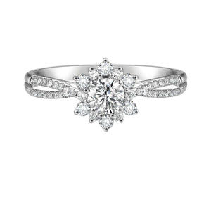 Anillo de compromiso de moissanita de corte redondo con diseño floral, anillo de boda de plata de ley, joyería elegante y brillante, regalo para mujer - Product Image 1